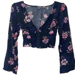 Wild Fable V-Neck Long Sleeve Floral Crop Top Size XS NWOT